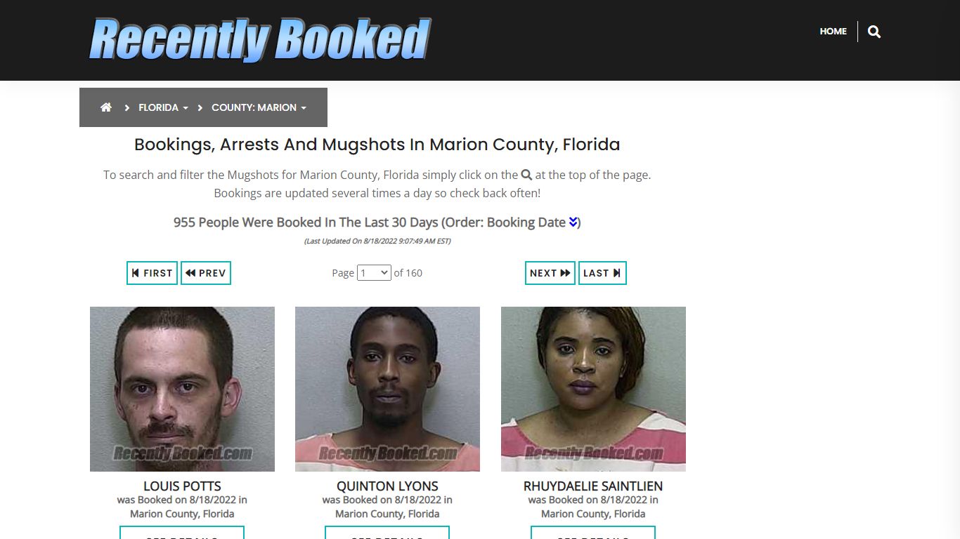 Recent bookings, Arrests, Mugshots in Marion County, Florida