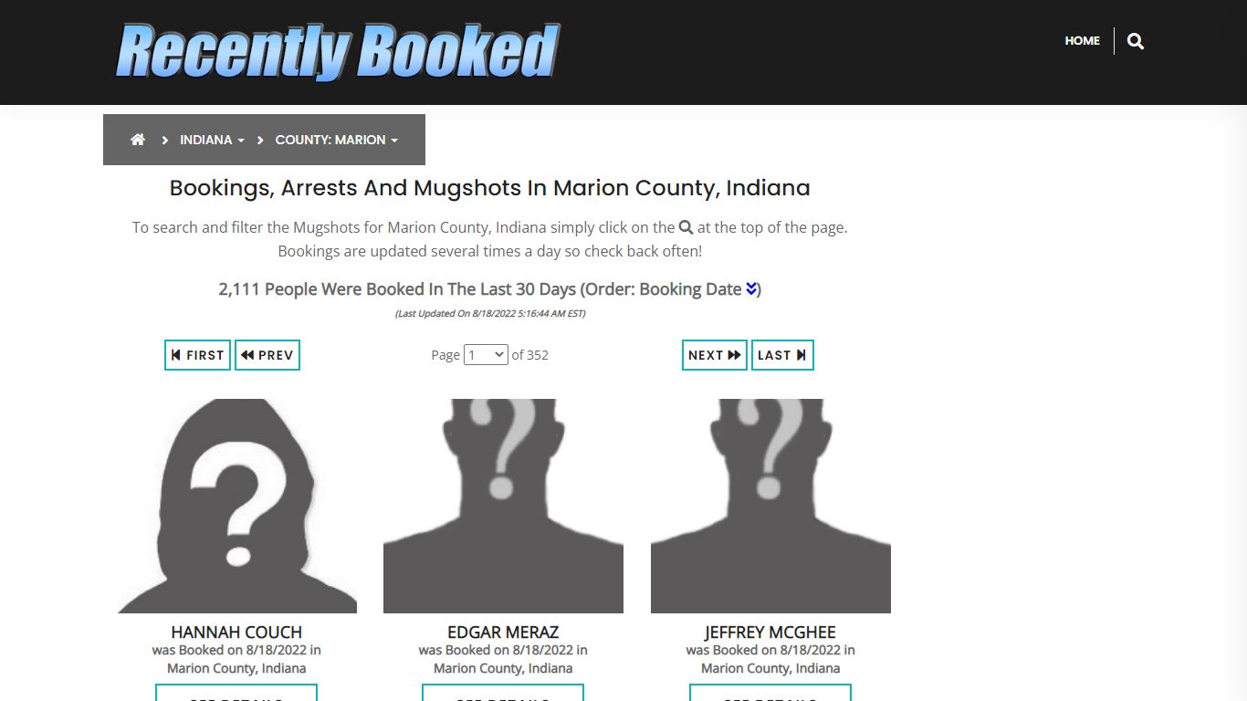 Bookings, Arrests and Mugshots in Marion County, Indiana - Recently Booked