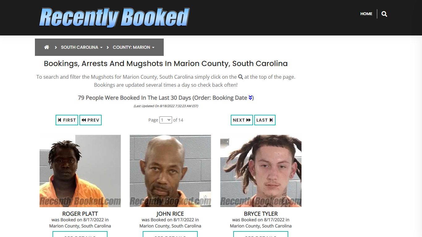 Bookings, Arrests and Mugshots in Marion County, South Carolina